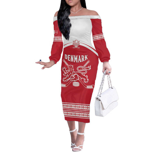 Custom Denmark Hockey Come On Danish Lions Off The Shoulder Long Sleeve Dress