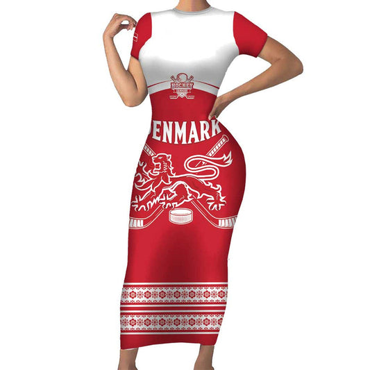Custom Denmark Hockey Come On Danish Lions Short Sleeve Bodycon Dress