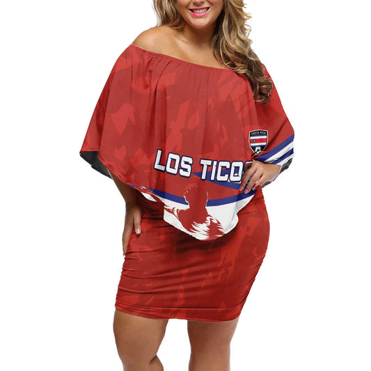 Custom Costa Rica Football Los Ticos With Bull Mascot Off Shoulder Short Dress