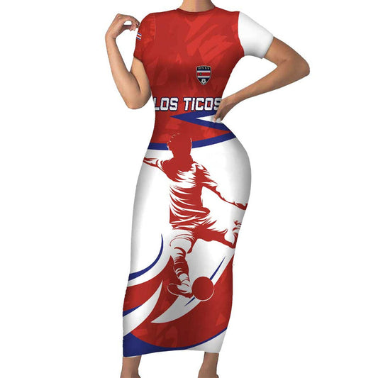 Custom Costa Rica Football Los Ticos With Bull Mascot Short Sleeve Bodycon Dress