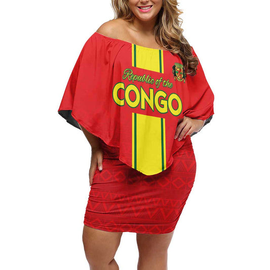 Custom Congo Brazzaville Football Go Ba Diabulu Ya Mbwaki Red Color Off Shoulder Short Dress