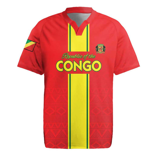 Custom Congo Brazzaville Football Go Ba Diabulu Ya Mbwaki Red Color Rugby Jersey