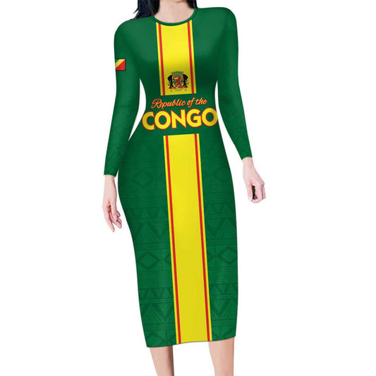 Custom Congo Brazzaville Football Go Ba Diabulu Ya Mbwaki Green Color Long Sleeve Bodycon Dress