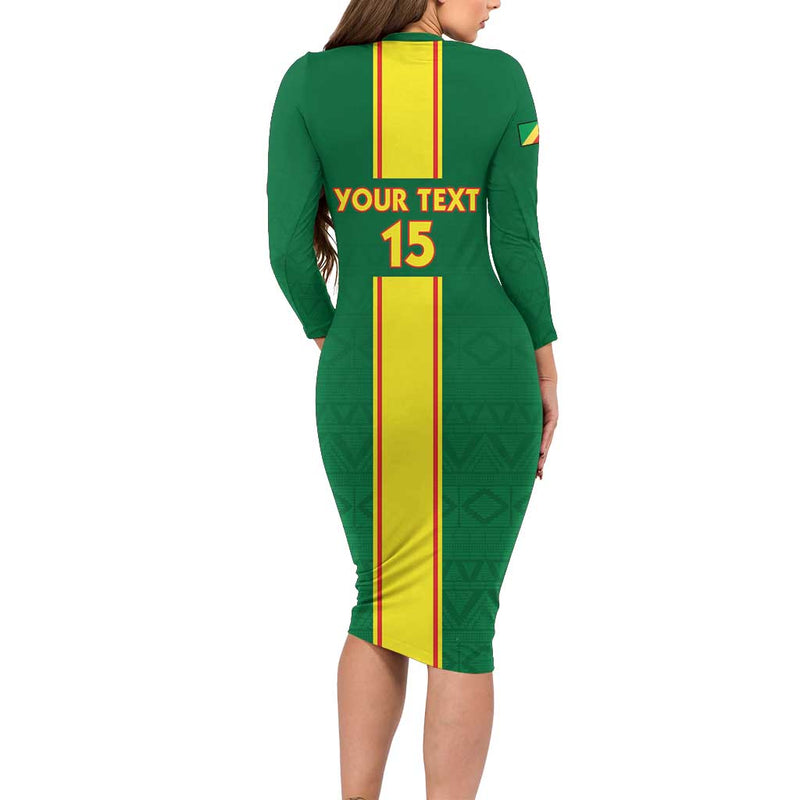 Custom Congo Brazzaville Football Go Ba Diabulu Ya Mbwaki Green Color Long Sleeve Bodycon Dress