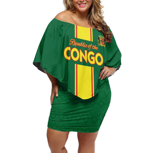 Custom Congo Brazzaville Football Go Ba Diabulu Ya Mbwaki Green Color Off Shoulder Short Dress