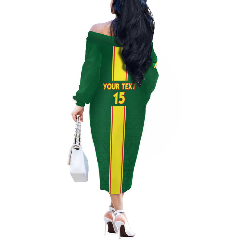 Custom Congo Brazzaville Football Go Ba Diabulu Ya Mbwaki Green Color Off The Shoulder Long Sleeve Dress