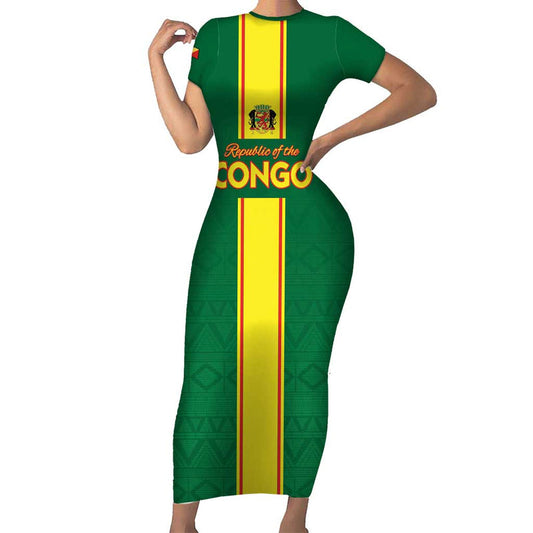 Custom Congo Brazzaville Football Go Ba Diabulu Ya Mbwaki Green Color Short Sleeve Bodycon Dress