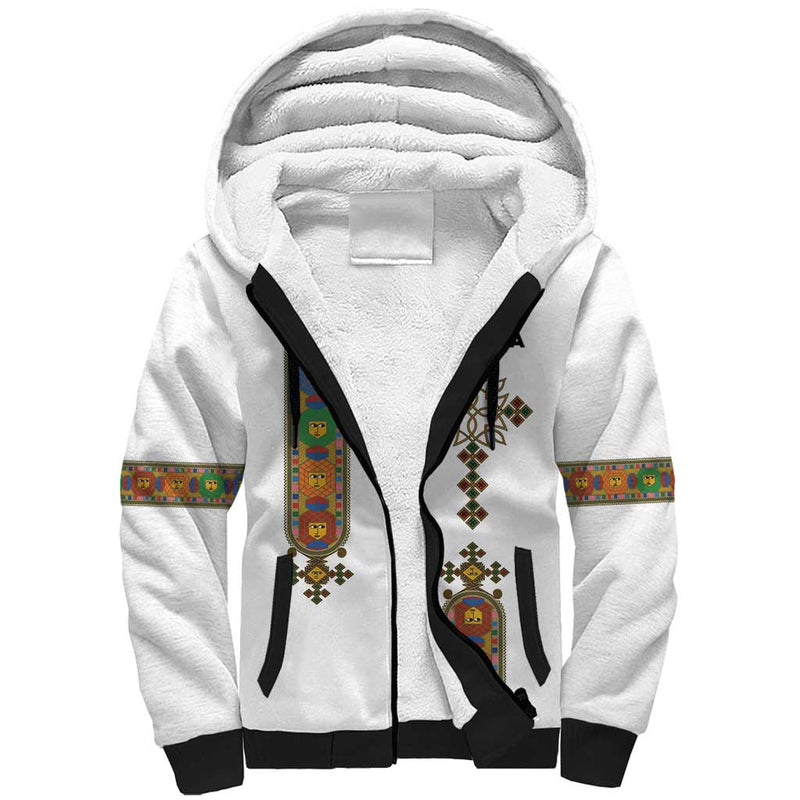 Ethiopia Saba Kemis Ethiopian Cross Lion Of Judah Sherpa Hoodie