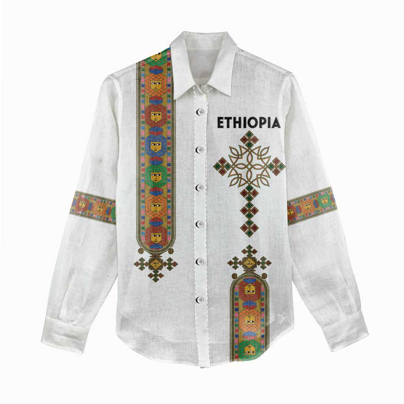Ethiopia Saba Kemis Ethiopian Cross Lion Of Judah Women Casual Shirt