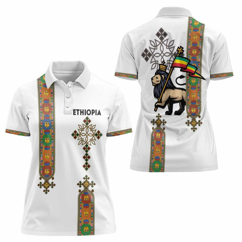 Ethiopia Saba Kemis Ethiopian Cross Lion Of Judah Women Polo Shirt