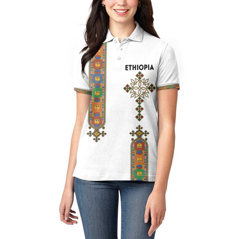 Ethiopia Saba Kemis Ethiopian Cross Lion Of Judah Women Polo Shirt
