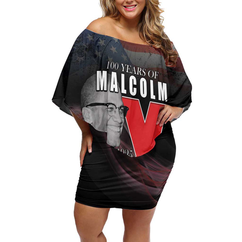 African American El Hajj Malik El Shabazz 100 Years Of Malcolm X Off Shoulder Short Dress