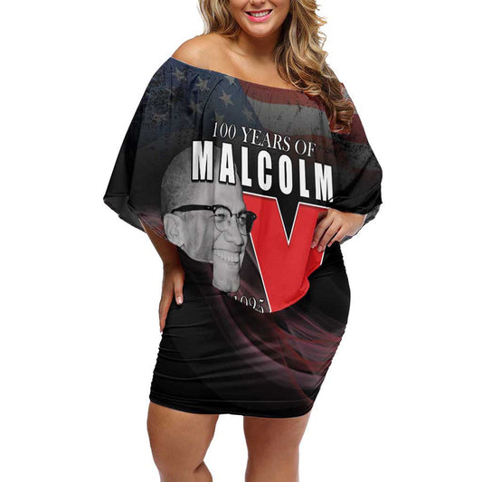 African American El Hajj Malik El Shabazz 100 Years Of Malcolm X Off Shoulder Short Dress