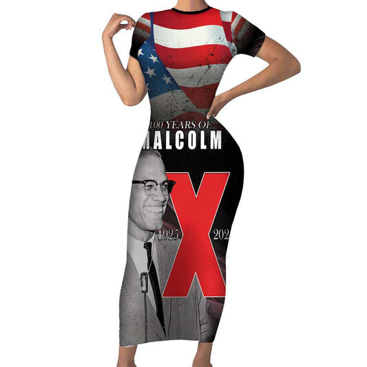 African American El Hajj Malik El Shabazz 100 Years Of Malcolm X Short Sleeve Bodycon Dress