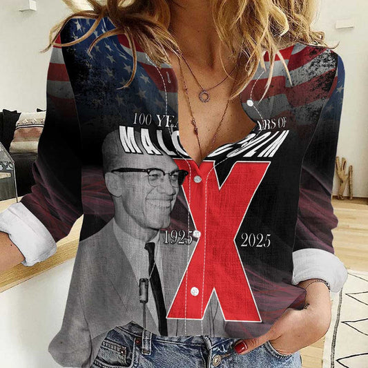 African American El Hajj Malik El Shabazz 100 Years of Malcolm X Women Casual Shirt