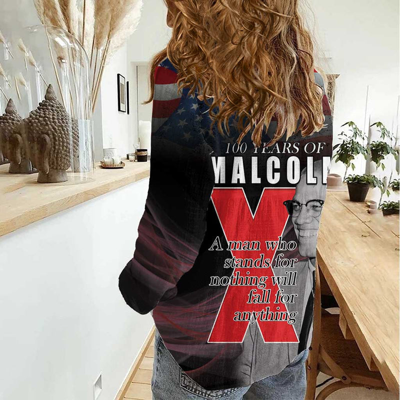 African American El Hajj Malik El Shabazz 100 Years of Malcolm X Women Casual Shirt