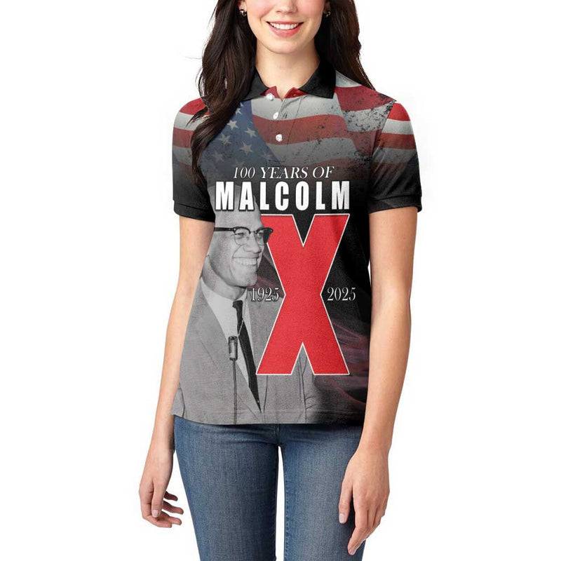 African American El Hajj Malik El Shabazz 100 Years of Malcolm X Women Polo Shirt