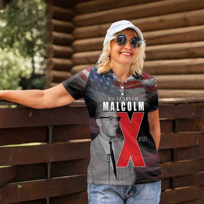 African American El Hajj Malik El Shabazz 100 Years of Malcolm X Women Polo Shirt