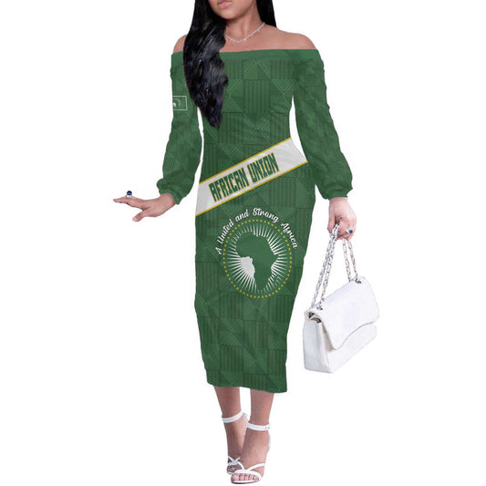 African Union Day Emblem With Kente Pattern Off The Shoulder Long Sleeve Dress