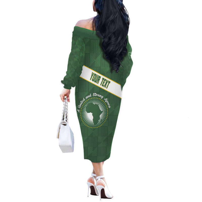 African Union Day Emblem With Kente Pattern Off The Shoulder Long Sleeve Dress