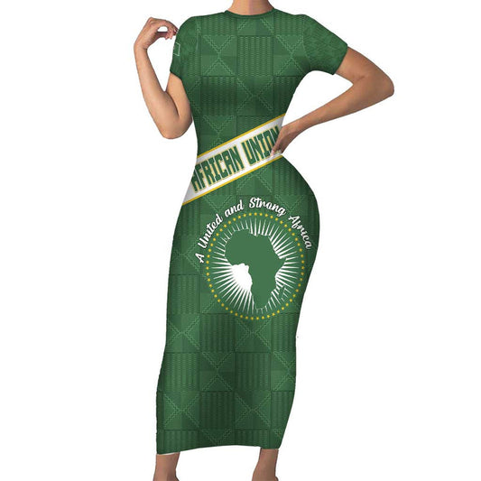 African Union Day Emblem With Kente Pattern Short Sleeve Bodycon Dress