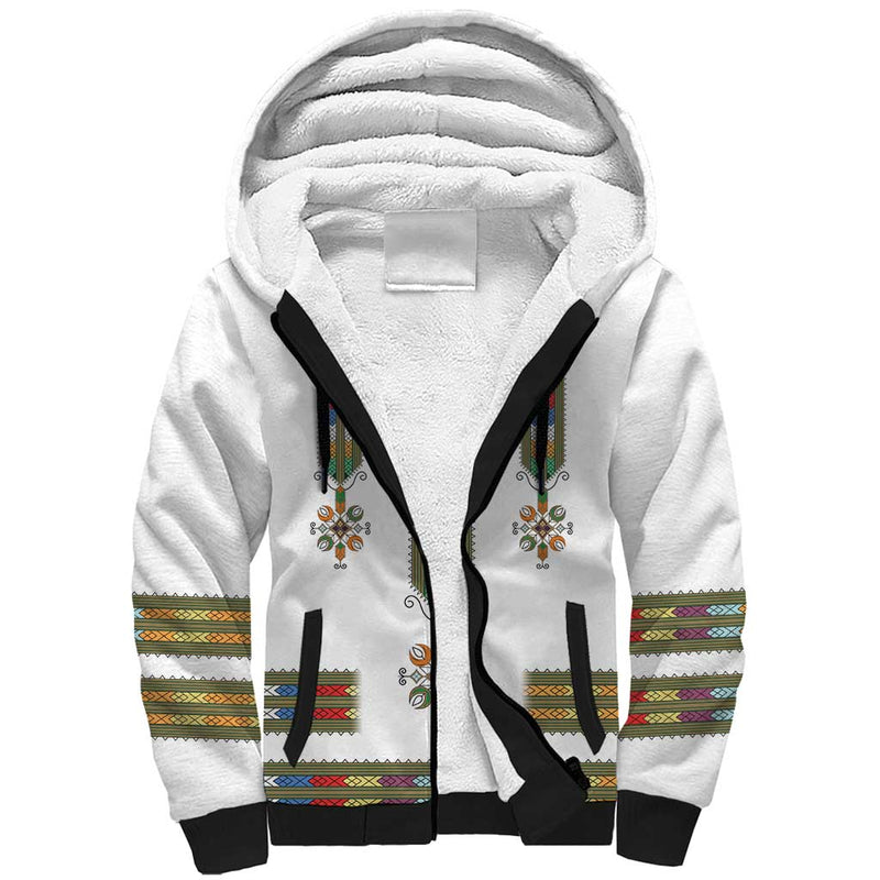 Ethiopian Traditional Habesha Costume Cross With Tilet Pattern Sherpa Hoodie