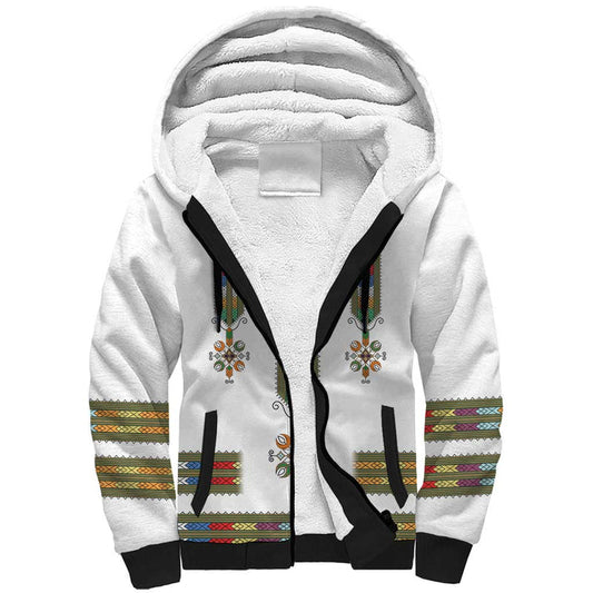 Ethiopian Traditional Habesha Costume Cross With Tilet Pattern Sherpa Hoodie