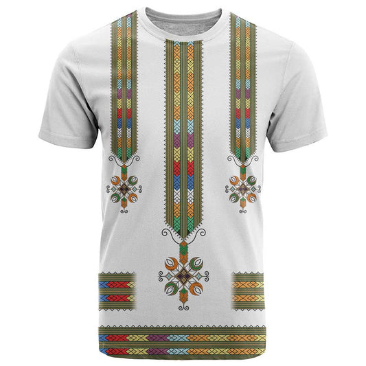 Ethiopian Traditional Habesha Costume Cross With Tilet Pattern T Shirt