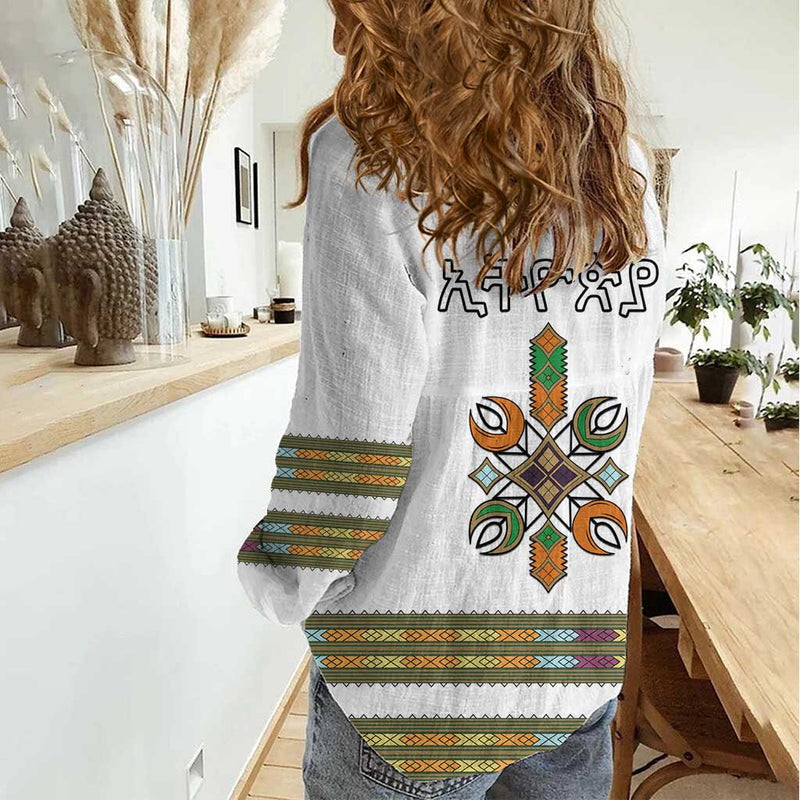 Ethiopian Traditional Habesha Costume Cross With Tilet Pattern Women Casual Shirt