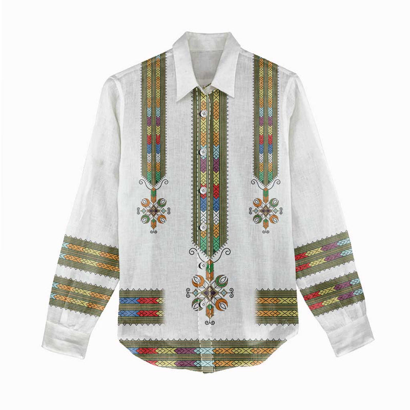 Ethiopian Traditional Habesha Costume Cross With Tilet Pattern Women Casual Shirt