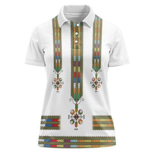 Ethiopian Traditional Habesha Costume Cross With Tilet Pattern Women Polo Shirt