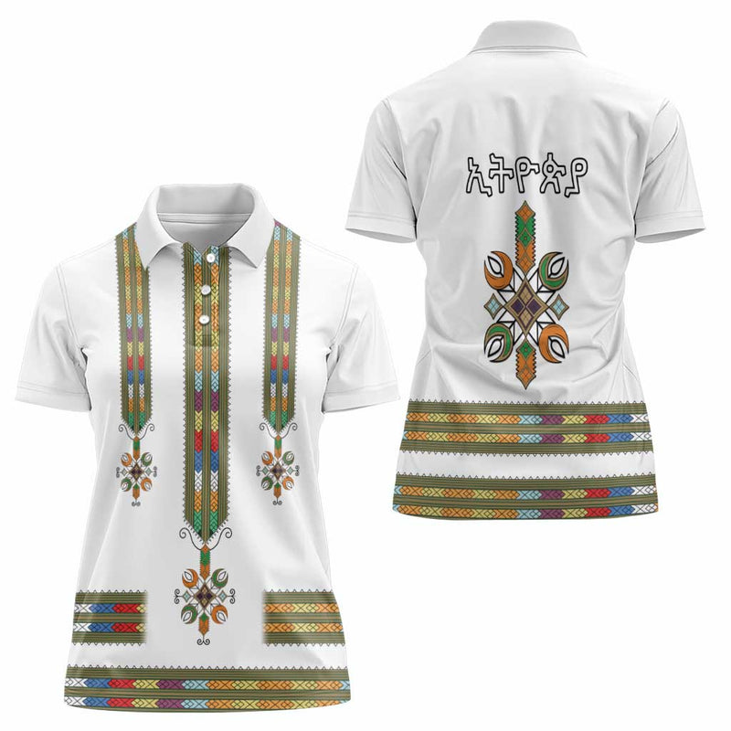 Ethiopian Traditional Habesha Costume Cross With Tilet Pattern Women Polo Shirt