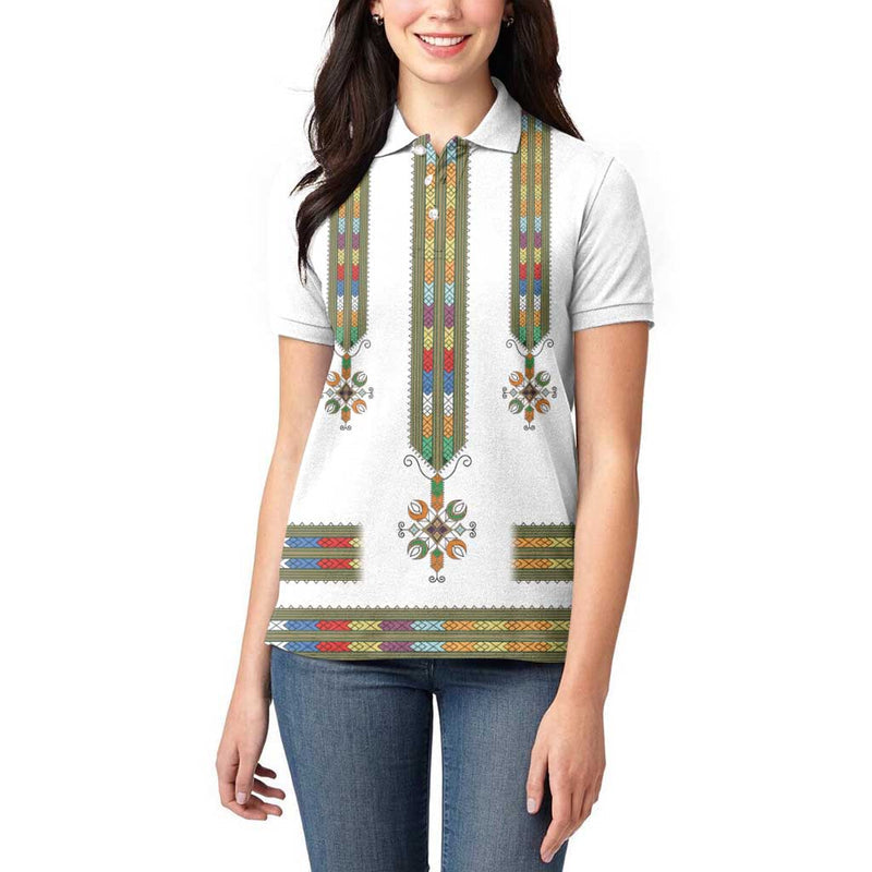 Ethiopian Traditional Habesha Costume Cross With Tilet Pattern Women Polo Shirt