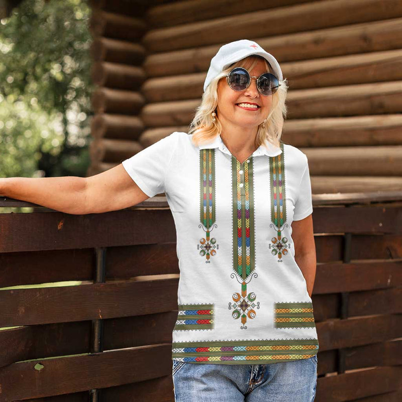Ethiopian Traditional Habesha Costume Cross With Tilet Pattern Women Polo Shirt
