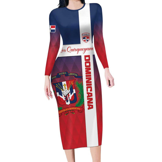 Custom Dominican Republic Football Come On Los Quisqueyanos Long Sleeve Bodycon Dress
