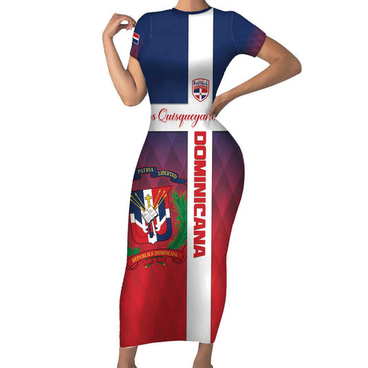 Custom Dominican Republic Football Come On Los Quisqueyanos Short Sleeve Bodycon Dress