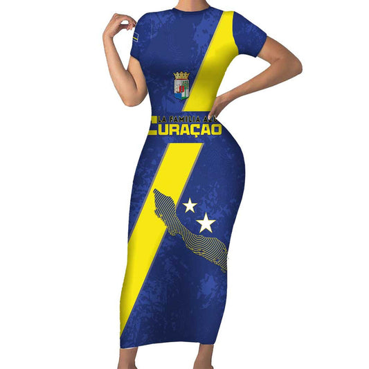 Custom Curacao Football Go La Familia Azul Short Sleeve Bodycon Dress