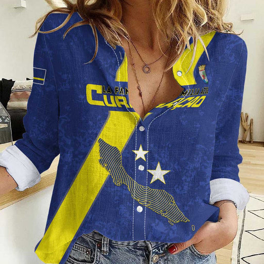 Custom Curacao Football Go La Familia Azul Women Casual Shirt