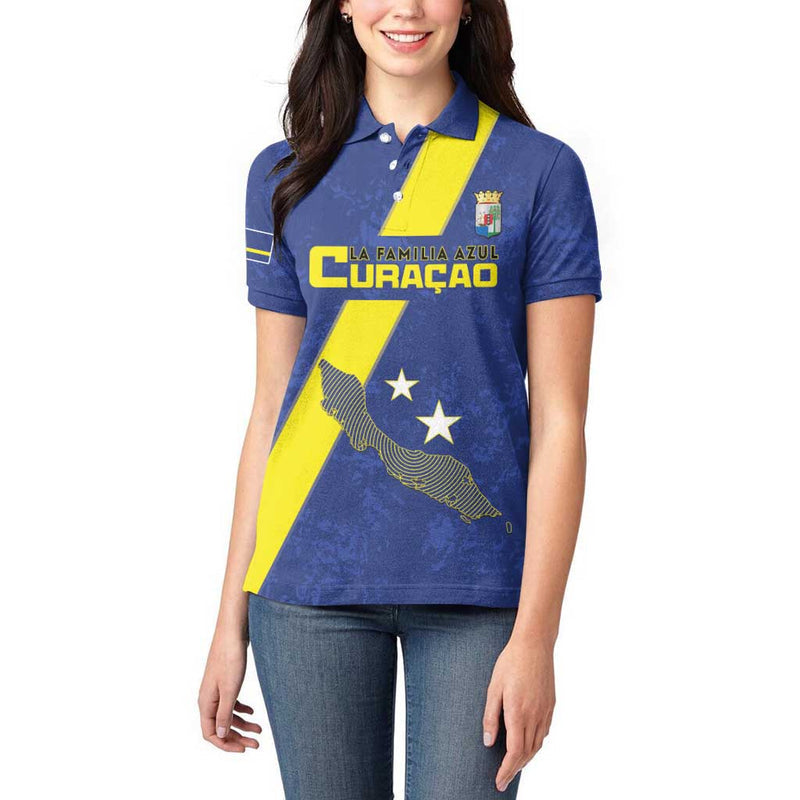 Custom Curacao Football Go La Familia Azul Women Polo Shirt