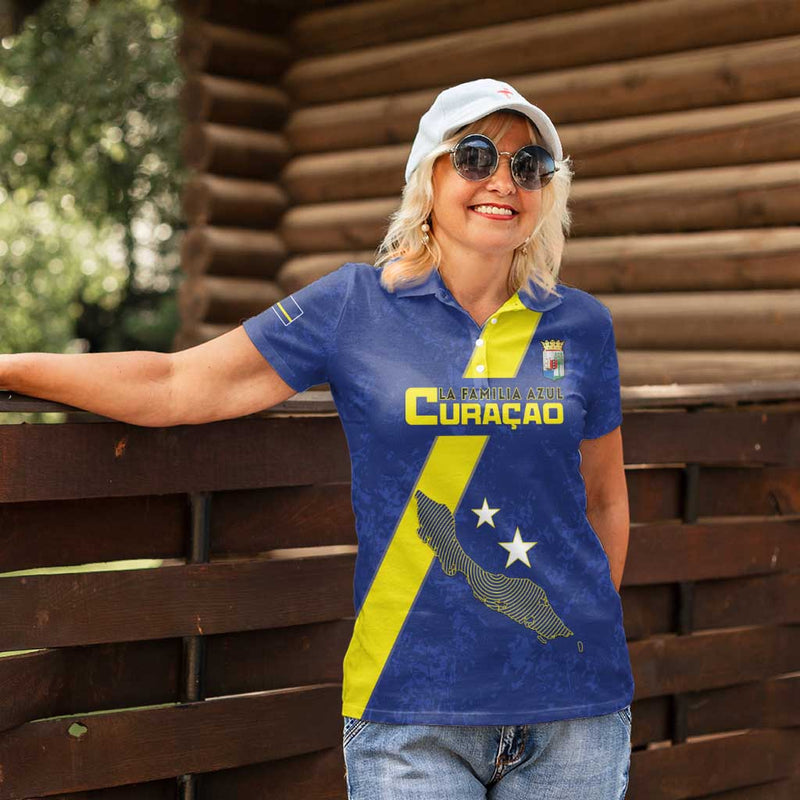 Custom Curacao Football Go La Familia Azul Women Polo Shirt
