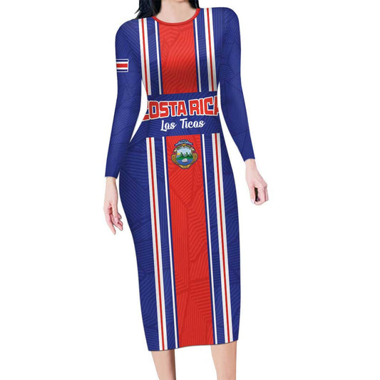 Custom Costa Rica Football Vamos Ticos! Long Sleeve Bodycon Dress