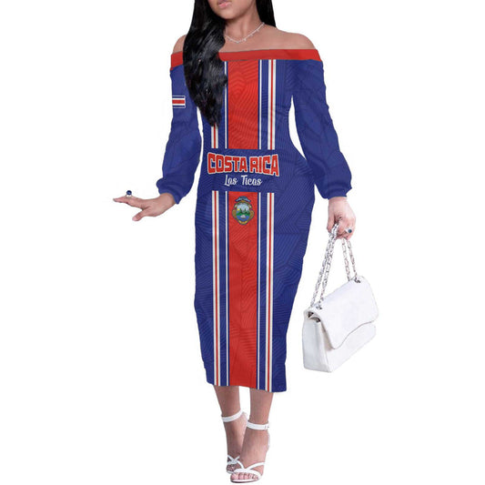 Custom Costa Rica Football Vamos Ticos! Off The Shoulder Long Sleeve Dress