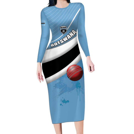 Custom Botswana Cricket Go Baggy Blues Long Sleeve Bodycon Dress