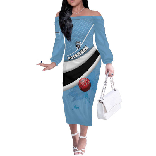 Custom Botswana Cricket Go Baggy Blues Off The Shoulder Long Sleeve Dress