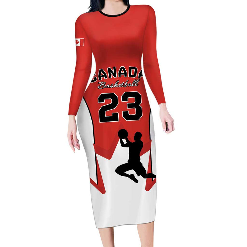Custom Canada Basketball Go Champions Team Canada Long Sleeve Bodycon Dress