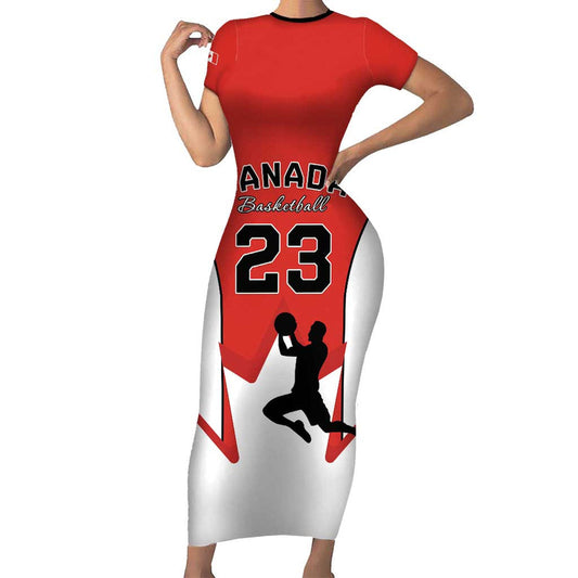 Custom Canada Basketball Go Champions Team Canada Short Sleeve Bodycon Dress