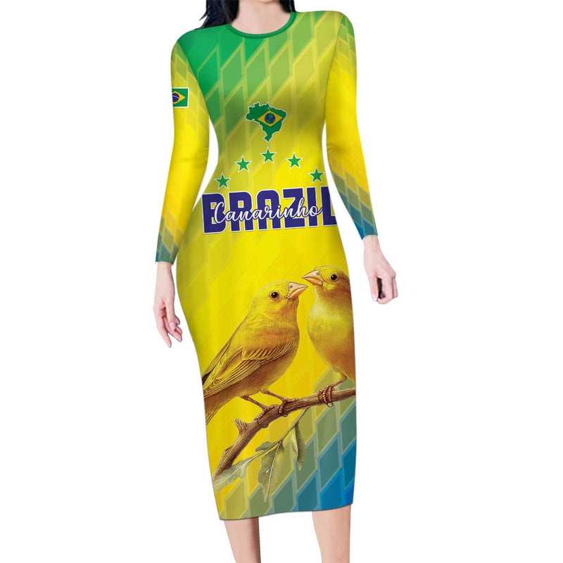 Custom Brazil Football Go Canarinho Go Long Sleeve Bodycon Dress