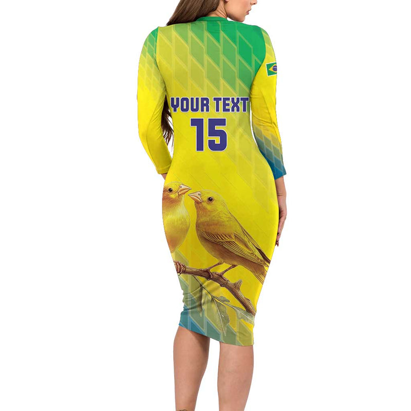Custom Brazil Football Go Canarinho Go Long Sleeve Bodycon Dress