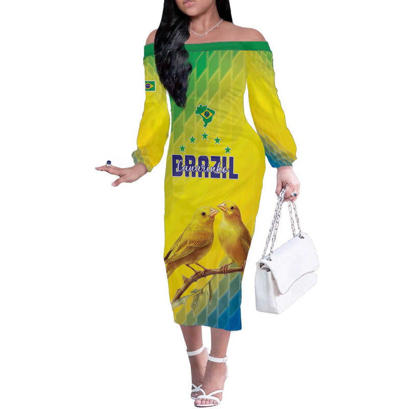 Custom Brazil Football Go Canarinho Go Off The Shoulder Long Sleeve Dress