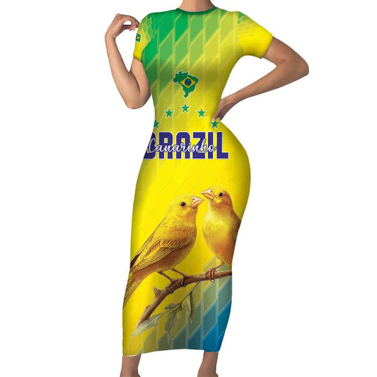 Custom Brazil Football Go Canarinho Go Short Sleeve Bodycon Dress